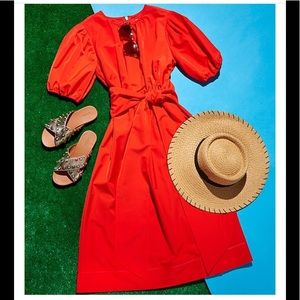 LDT Connie Front Tie Short Sleeve Blouson Midi Dress